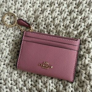 Coach Mauve Leather Card Holder with Gold Key Ring